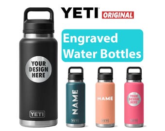 Personalized 36oz YETI Rambler Water Bottles with Chug Cap, Laser Engraved Vacuum Insulated Bottle, Yeti company Logo Bottle