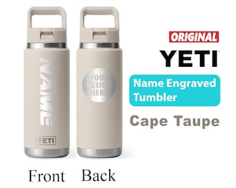 Borraccia Yeti Cape Taupe Rambler 2.0 personalizzata, borraccia in acciaio inossidabile con isolamento sottovuoto e incisione laser, con tappo in cannuccia abbinato.