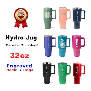 Personalized 32oz HydroJug Traveler Tumbler with Flip Straw & Handle, Laser Engraved Stainless Steel Leak-Proof, Fits in Cup Holder