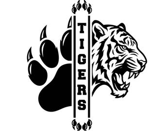 Tiger Maskottchen SVG: Tiger Pfotenabdruck, T-Shirt Design, brüllender Tiger, Tiger Team, Schulmaskottchen, Schneidedatei, SVG, PNG, Sofort Download