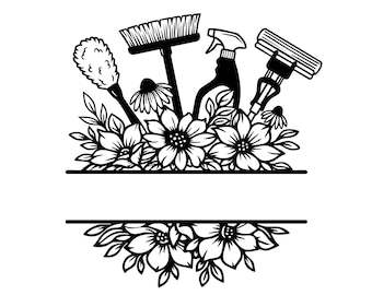 Blumenputzen Monogramm SVG, PNG: Haushaltsgeräte, Putzfrau, Maid Service Logo, T-Shirt Design, Cut File, Instant Download