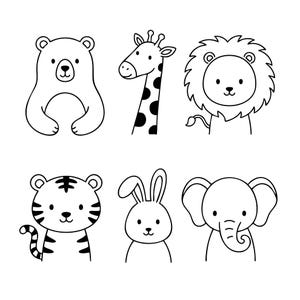 Söta djurungar SVG PNG-paket: Enkel lejon, giraff, björn, elefant, tiger, kanin Clipart, klippfiler, direktnedladdning