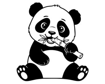 Niedlicher Baby Panda mit Bambus SVG, PNG: Kinderzimmer Dekor, Tier Liebhaber Geschenk, T-Shirt Design, Cut Datei, Sofort Download