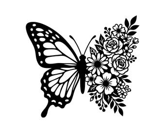 Schmetterling Blume SVG, PNG Garten Dekoration, Frühlingsblüten, Botanische Kunst, Muttertagsgeschenk, T-Shirt Design, Schnittdatei, Sofort Download
