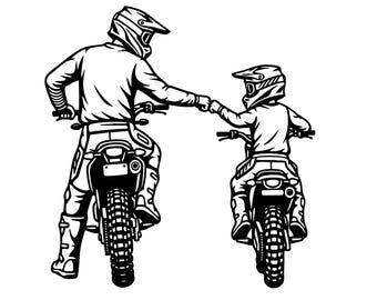 Vater und Sohn fahren Dirt Bikes SVG: Motocross Grafik, T-Shirt Design, Dirt Bike Papa, Vatertag, Schnittdateien, SVG, PNG, Sofort Download