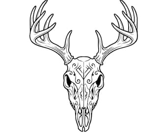 Hirschschädel mit Geweih SVG: T-Shirt Design, Tattoo Design, Jäger Geschenk, Boutique Design, Cut Files, SVG, PNG, Instant Download