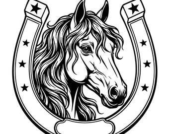 Pferdekopf Hufeisen SVG: T-Shirt Design, Landleben, Bauernhof Tier, Pferdeliebhaber Geschenk, Cut Files, SVG, PNG, Instant Download