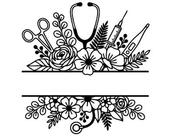 Krankenschwester Split-Monogramm SVG: T-shirt Design, Krankenschwester Geschenk, Stethoskop, gesundheitswesen, medizinische Werkzeuge, Schnittdateien, SVG, PNG, Instant Download
