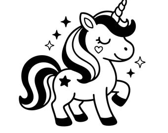 Magisches Einhorn SVG, PNG, süßes Pony-Design, Kawaii Zeichentrickfigur, Fantasy Kinderzimmer Dekor, Kinder Geburtstag Clipart, Cricut Cut Datei