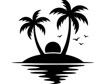 Palm Trees SVG, PNG: Tropical Island, Ocean Reflection, Summer Vibes, Beach T-Shirt Design, Cut File, Instant Download