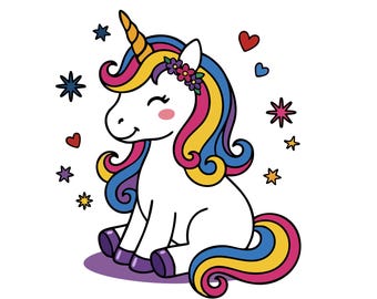 Magisches Einhorn SVG, PNG, süßes Regenbogen Pony Design, Kawaii Cartoon Charakter, Fantasy Kinderzimmer Dekor, Kinder Geburtstag Clipart, Cricut Cut Datei