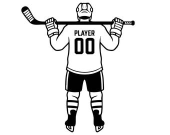 Ice Hockey Player SVG: Jersey Number Custom Text, T-Shirt Design, Hockey Mascot, Sport, Cut Files, SVG, PNG, Instant Download
