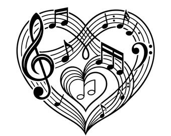 Musiknote Herz SVG, PNG, Melodie Diskant Stab Rhythmus, Romantische Harmonie Musical, Song Liebhaber Shirt Schnittdatei, Cricut, Silhouette