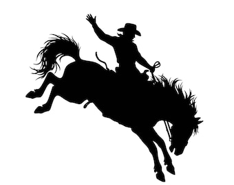 Rodeo Cowboy Silhouette SVG - PNG: Buckelndes Pferd Vektor, Ranch Dekor, Western Kunst, T-Shirt-Design, Schnittdatei, Sofort Download