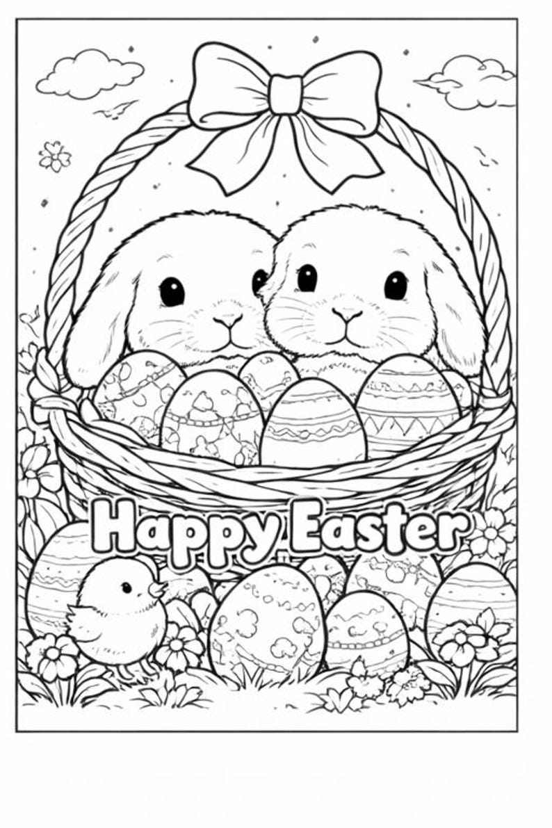 Easter Rabbit Coloring Pages - Etsy