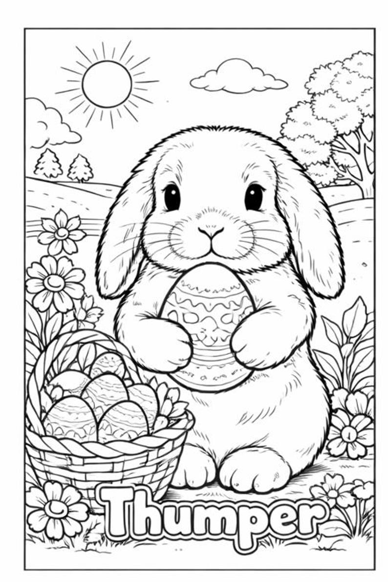 Easter Rabbit Coloring Pages - Etsy