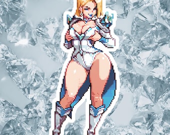 Emma Frost-pixelstickerpakket | 6 glanzende fanartstickers | Pin-upset geïnspireerd op White Queen | Retro pixelkunstcollectie