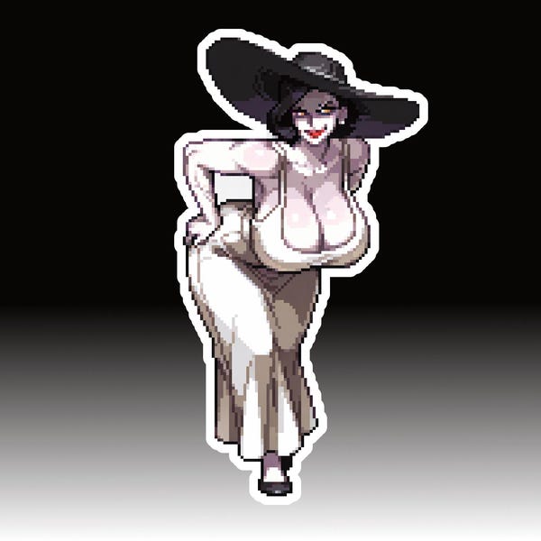 Lady Dimitrescu Pixel Stickerpakket | 3 glanzende Resident Evil fanart stickers | Vampire Lady collectie | Retro pixelkunst