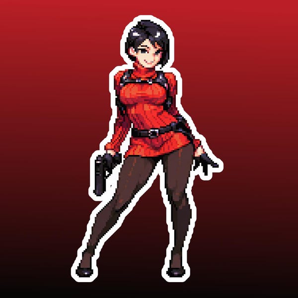 Ada Wong Pixel Stickerpakket | 3 glanzende Resident Evil fanart stickers | Retro Pixel Art collectie