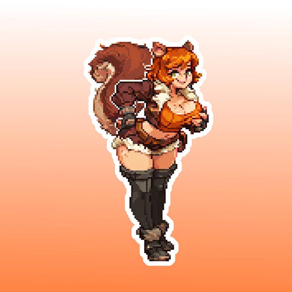 Stickerpakket met pixelkunst van Squirrel Girl | Marvel Rivals | 3 glanzende pin-up stickers | Fanart van Doreen Green uit de gamingwereld