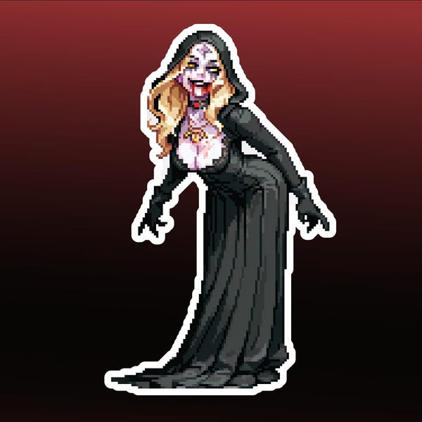 Dimitrescu Daughters Pixel Sticker Pack | 3 glanzende Resident Evil Village fanart stickers | Bela • Cassandra • Daniela | Retro Pixel Art