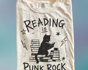 Book Lover Shirt, Reading Cat Graphic Tee, Retro 90s Y2K Tee, Teacher Gift, Reading is Cool Shirt