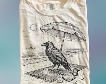 Summerween Shirt, Retro Raven Shirt, Beach Tee, Gothic Halloween T-Shirt, Dark Academia Gift