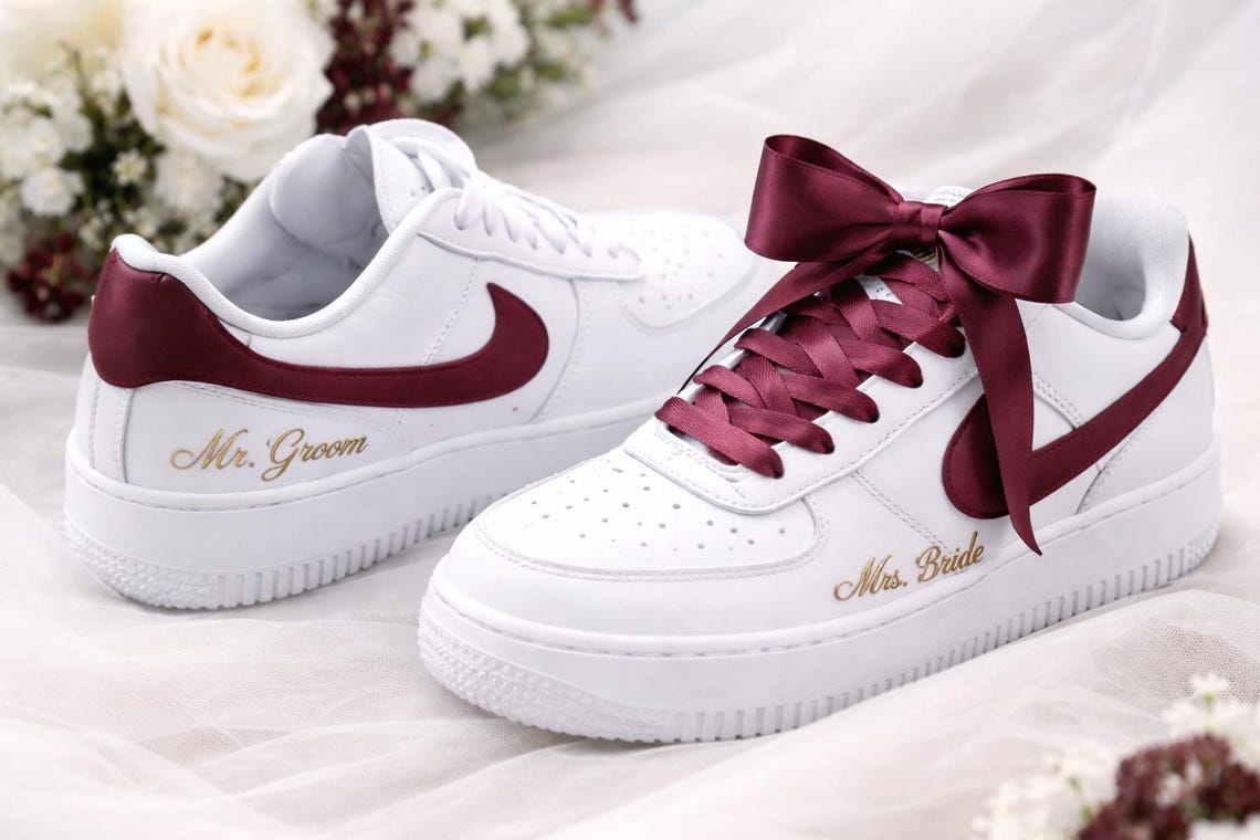 Maroon Gold Wedding Air Force 1 | Custom Bridal Sneakers | Burgundy ...