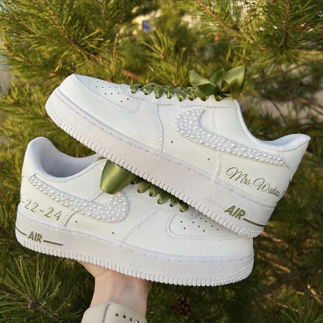 Olive Green Wedding Air Force 1 | Custom Bridal Sneakers | Sage Green ...