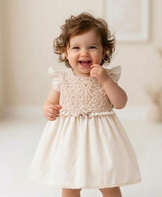 Ivory Lace Bodice Cotton Baby Dress, Elegant Toddler Outfit, Special Occasion Wear