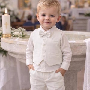 Traje de bautizo para bebé niño color marfil, traje formal para portar anillos de boda