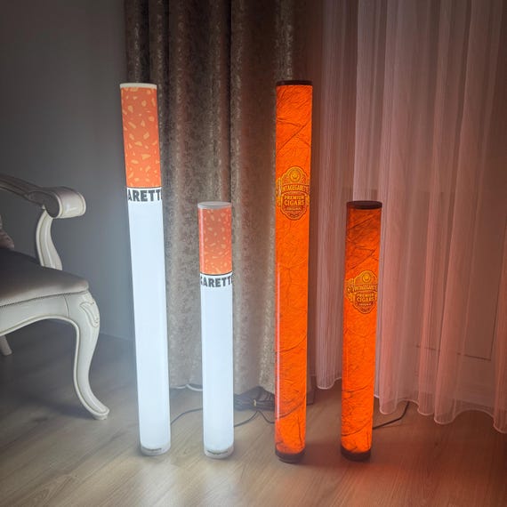 cigarette shaped lamp Retro Floor Lamp: Vintage Tobacco Bar LED Lighting, Handmade Man Cave  Decor, Red White Cigarette Pack Style Bar Light