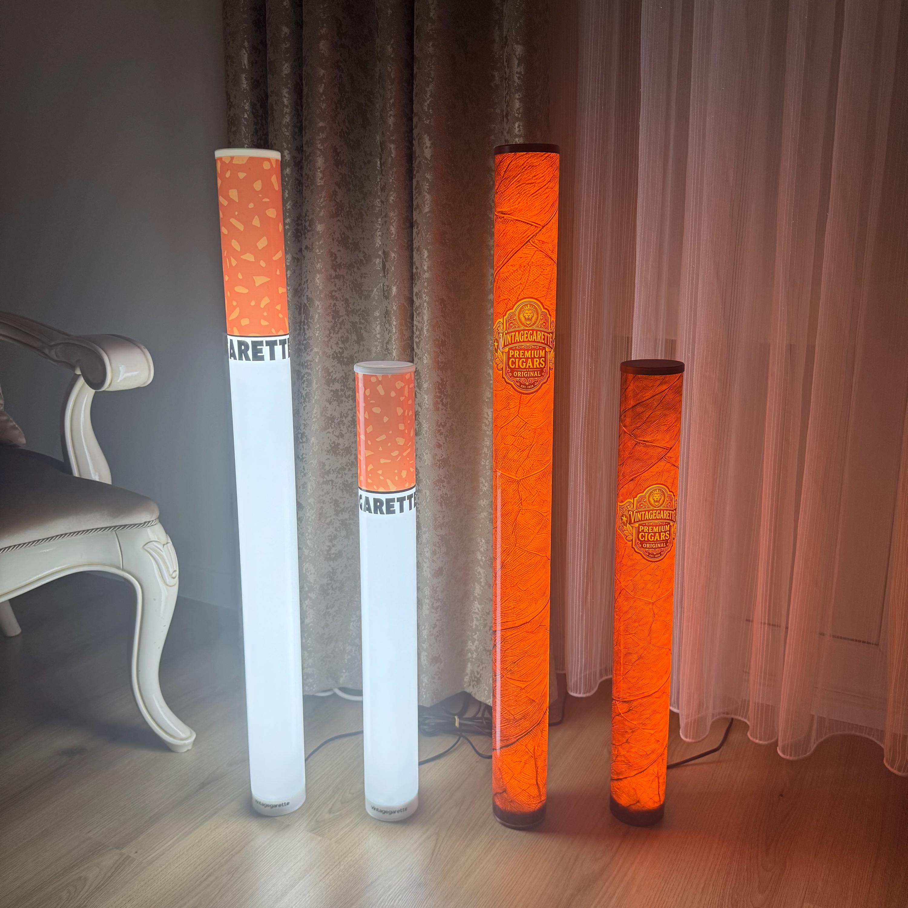 cigarettes lamp Retro Cigarette Floor Lamp: Y2K Decor, Man Cave Decor, Red White Cigarette Pack Style Bar Light Antique Brass Floor Lamp w/Table