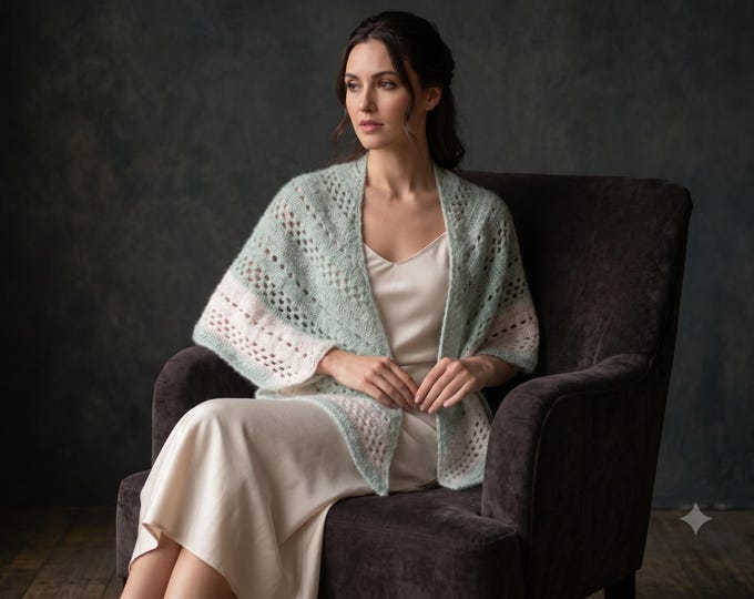 Handmade Shawl, Ultra-Soft Caron Yarn, Angora-Feel, Lightweight Wrap