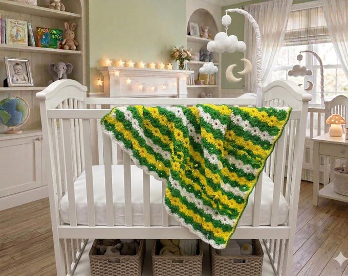 Vibrant Handmade Daisy Chain Baby Blanket