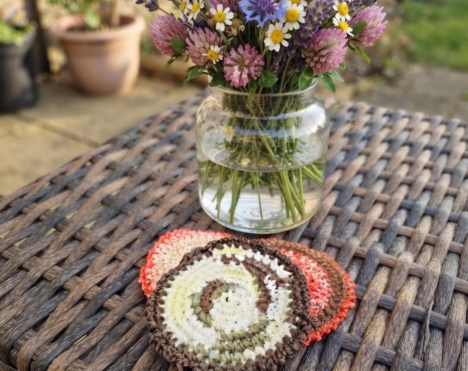 Handmade 100% Cotton Crochet Coaster Set – Set of 4