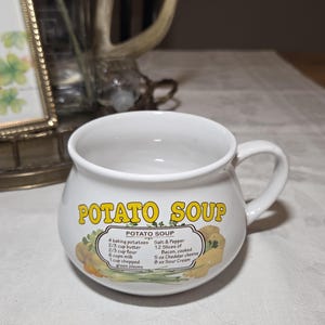 Vintage Potato Soup Recipe Mug | Retro Ceramic Bowl with Handle