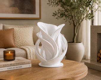 Modern Abstract Spiral Vase | 3D Printed Sculptural Home Decor | Minimalist White Flower Vase | Contemporary Table Centerpiece
