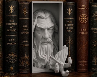 Gandalf Book Nook | Wizard Bookshelf Insert | Fantasy Shelf Decor | 3D Printed Book Nook Diorama | LOTR Inspired Library Decor