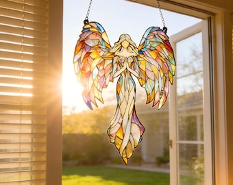 Handmade Angel Stained Glass, Mosaic Suncatcher, Window Hanging, Prism Light Catcher, Boho Wall Ornament, Birthday Present, Sympathy Gift