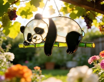 Birthday Gift, Handmade Panda Stained Glass Suncatcher, Animal Window Hanging, Prism Accent, Wall Ornament, Housewarming Present