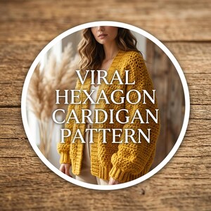 Mönster för virkad hexagonkofta, överdimensionerad grov tröja i PDF-format, bohemisk slapp jacka, virkad nybörjarmodell, mönster för viral höstkappa