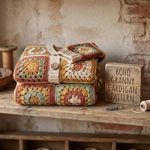 Boho Granny Square Cardigan Crochet Pattern, Patchwork Sweater Pattern PDF, Easy Crochet Cardigan, Beginner Crochet Garment, Festival Coat