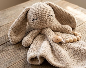 Patrón de conejito de ganchillo para abrazar, PDF de peluche para bebé sin costuras, manta de seguridad de conejo, juguete bohemio para la habitación del bebé, regalo para baby shower, PDF de conejito amigurumi