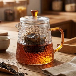 Gehämmertes Glas Tee Tasse mit Sieb & Deckel | 450ml Single Serve Teekanne