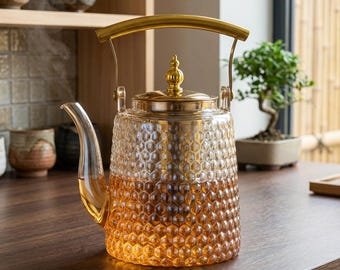 Luxury Honeycomb Glass Teapot | Gold Infuser & Handle | 1500ml Japanese Style