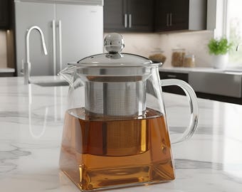 Glaskanna för te och kaffe med doftspridare i rostfritt stål – Modern köksutrustning, tillverkad i Storbritannien