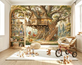 Wandbild „Verzaubertes Baumhaus im Wald“