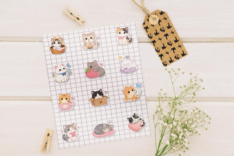 Kawaii Cat Sticker Pack | Pastel Kitty Clipart Bundle (PNG, EPS) - Etsy