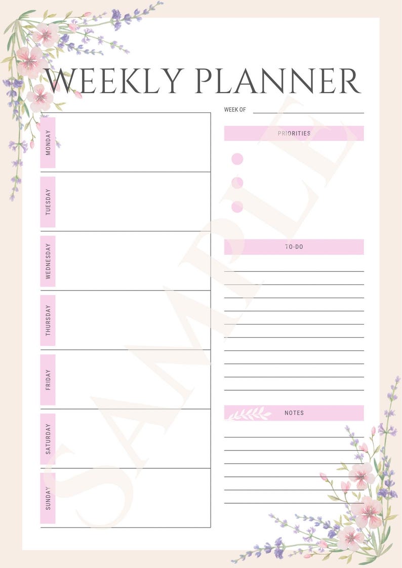 Floral Weekly Planner Printable | Undated Productivity PDF (instant ...
